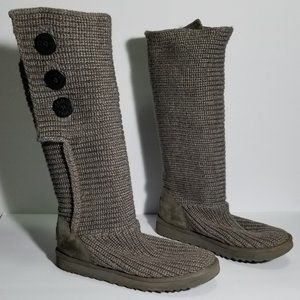 UGG Gray Chunky Wool Sweater Knit Cardy Mid Calf Boots Cozy